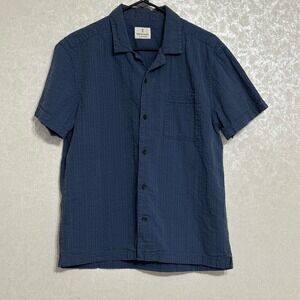 Mutual‎ Weave Blue Short Sleeve Casual Button Up Camp Shirt Textured Men's Sz L